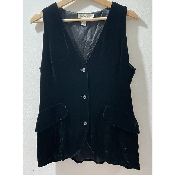 Ann Taylor Jackets & Blazers - Vtg 90s Ann Taylor Black Velvet Vest Silk Blend V-Neck Waistcoat Size 6